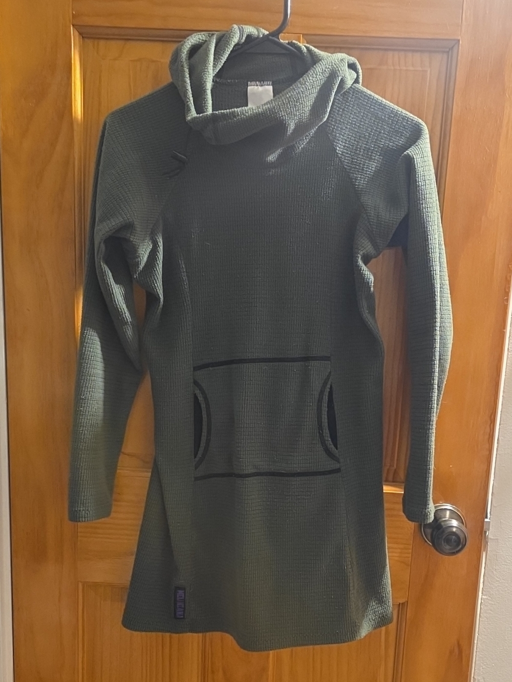 Cozy Olive Green Waffle Melanzana Hoodie Dress